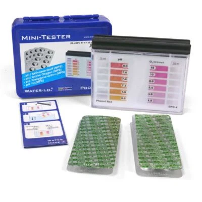 WATER ID Pooltester Sauerstoff + pH-Wert | Wassertestgerät O2 + pH mit 40 Tabl. Pool
