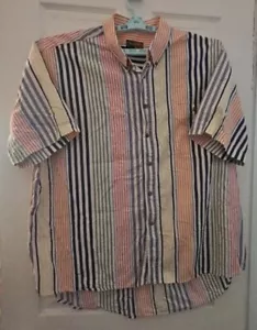 Repp LTD Shirt Mens 2XB Multi-colors Striped Button Up Short Sleeve 100% Cotton - Picture 1 of 4