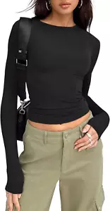 Womens Long Sleeve Shirts Basic Tees Crop Tops Going Out Spring 2025 Workout Out - Picture 1 of 12