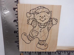 AZADI EARLES L891 HOLIDAY ELF STARS WOOD RUBBER STAMP EUC L4605 - Picture 1 of 2