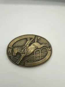 VTG Tony Lama Rodeo Bucking Bronco Cowboy Brass Belt Buckle A+ Condition - Picture 1 of 3