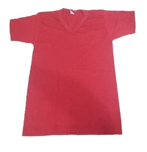Vtg Red Single Stitch V Neck T Shirt 50/50 Art Flo Small 70s/80s *DEADSTOCK* #8 - Imagen 1 de 5