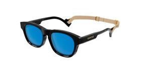 Gucci GG1238S 002 Black/Blue Double Mirrored Men's Sunglasses with Gucci Lanyard