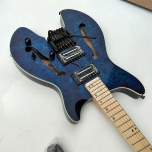 Blue Fan Fretted Headless Electric Guitar,Semi Hollow Body&Maple Fingerboard 651 - Picture 1 of 7