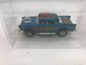 Majorette 57 Chevy. Blue with red Flames. Exposed engine & lake pipes. - Bild 1 von 3