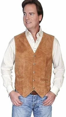 Scully Mens LARGE Calfskin Suede Snap Front Vest - Rust Color - Snap Front - Image 1 of 4