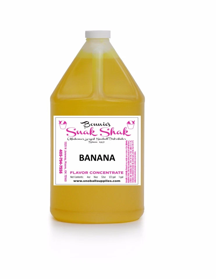 BONNIE'S SNAK SHAK Snow Cone Syrup Banana Flavor. 1 GALLON JUG Buy Direct Licensed MFG