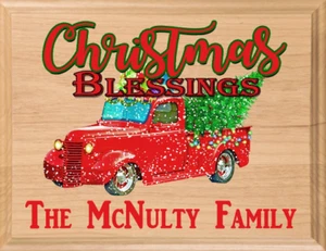Customized Red Truck Christmas Farmhouse Blessings Sign Family Name Holiday Sign - Picture 1 of 7