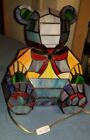 Vtg Tiffany Style Stained Glass Leaded Mosaic Teddy Bear Lamp Multi Color 10.5"