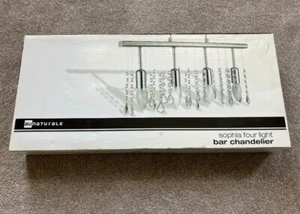 Au Naturale Sophia Four Light Bar Chandelier Pendent Chrome Crystal New In Box - Picture 1 of 5