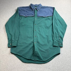 Vintage Silver Spur Shirt Men XL 17.5 Green Denim Yoke Cowboy Western Workwear - Picture 1 of 7