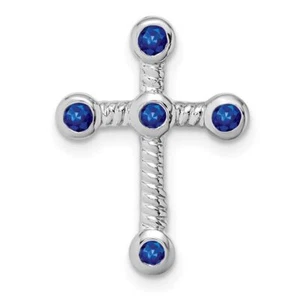 10k White Gold Sapphire Religious Cross Chain Slide Best Perfect Gift for Her - Picture 1 of 5