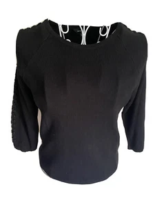 New Look Women Cropped Jumper Size 12 Black Strappy Detail On The Sleeves - Picture 1 of 6