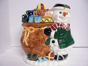 Snowman w/Sack of Toys Cookie Jar Christmas Holiday - Picture 1 of 8