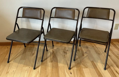 Vintage Mid Century Set of 3 Cosco Folding Chairs Brown 2 tone MCM 14-110 0885 Cover