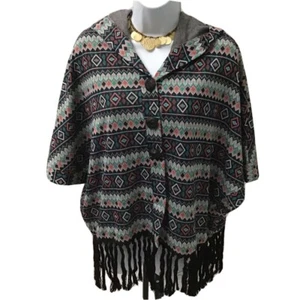Women’s Size Medium Hooded Fringed Blouse Top Bohemian Button Front - Picture 1 of 10