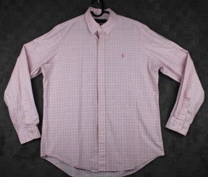 Ralph Lauren Men Button Up Shirt Large Pink Square Oxford Button Down Pink Pony - Picture 1 of 11