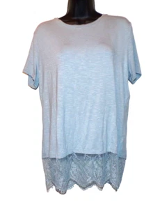 Charlie B Damen T-Bluse Spitze hinten & unterer Saum Gr. L hellblau Crinkle R1 - Bild 1 von 5