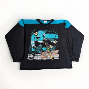 San Jose Sharks Sweatshirt Boys M Vintage 90s NHL Hockey AOP Neon Print - Picture 1 of 7