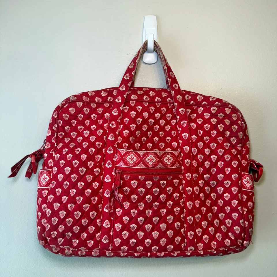 Vera Bradley Nantucket Rojo Algodón Acolchado Computadora Portátil Bolso Estuche Foto 1 de 4