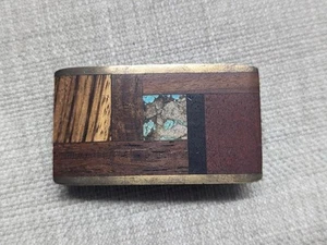 vintage 1970s belt buckle KENNETH REID handcradted WESTERN wood turquoise COWBOY - Picture 1 of 6