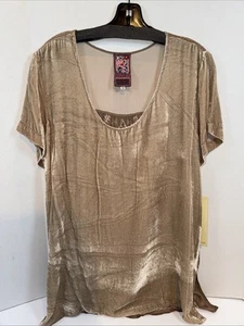 Johnny Was Women’s Velvet Short Sleeve Shirt Size Medium Color Tan NWT - Picture 1 of 8