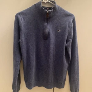 Vineyard Vines Boys XL 18 Blue Pullover Sweater Quarter Zip Whale Logo - Picture 1 of 5