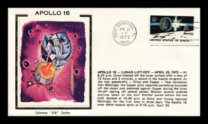 DR JIM STAMPS US SPACE COVER APOLLO 16 LUNAR LIFT OFF COLORANO SILK CACHET - Picture 1 of 2
