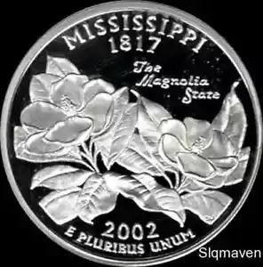 2002 S 90% Silver Mississippi State Quarter Deep Cameo Gem Proof - Picture 1 of 1