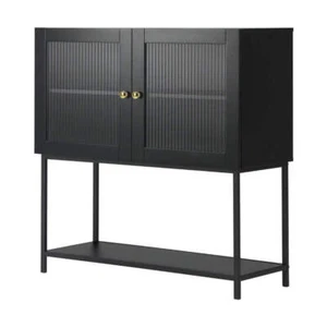 Oikiture Bathroom Cabinet Two Tempered Glass Door Black - Picture 1 of 10