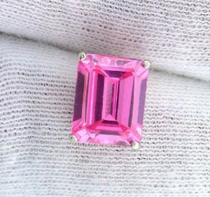 Gem 10x8 Emerald Pink CZ Emerald Cut Gemstone Sterling Silver Tie Tack ESTT71 - Picture 1 of 3