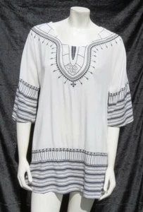 MONORENO Women’s White Printed Embroidered Kimono Tunic Top US S (tag M) EUC - Picture 1 of 5