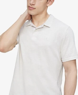 Calvin Klein Jeans Men's Monogram Logo Slub Polo Shirt Silver Birch Beige XL - Image 1 of 2
