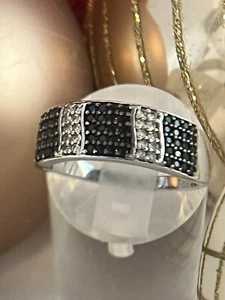 .78ctw Round Black Spinel w/.26ctw Round  White Topaz Sterling Silver Pave Ring - Picture 1 of 7