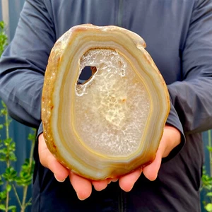 380G Agata Naturale Agata Geode Lastra/Fetta Cristallo di Quarzo Esemplare Minerale Reiki - Foto 1 di 13