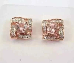 2.30Ct Lab Created Round Cut Morganite Women's Stud Earring 14K Rose Gold Plated - Picture 1 of 9