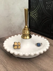 Milk Glass ring holder Vtg Ring holder display Trinket Dish Brass Finial - Picture 1 of 9