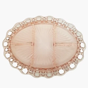 Anchor Hocking Old Colony Lace Edge 5 Section Pink Depression Relish Plate - Picture 1 of 4