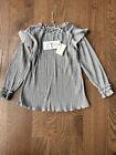 MONNALISA Girls Silver Knit Ruffle Blouse/Top Size 10, New With Tags
