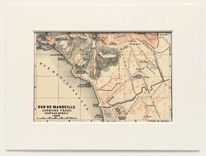 SOUTHERN MARSEILLE Town City Plan FRANCE - 1907 Mounted Antique Map - Picture 1 of 1