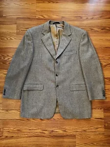 Vintage Burberry Sport Coat Blazer Mens 42R Brown Wool Cashmere Herringbone Knit - Picture 1 of 12