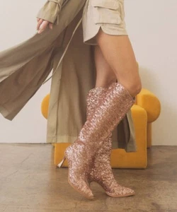 Size US 6.5 The Jewel Rose Gold | Knee High Sequin Boot - Picture 1 of 8