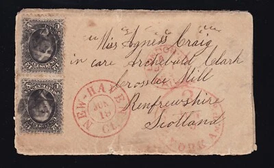 US 69 12Pair Cover to Scotland w/6 point Star Cancels & Red Cancels & Enclsoure - Image 1 of 3