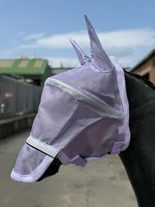 Horse Fly Mask with Removable Nose Guard UV Protection Mesh Ears Silver Levender - Picture 1 of 14
