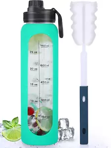 Glass Water Bottles 32oz with Silicone Sleeve Drinking Hydration Bottles Reusabl - Picture 1 of 9