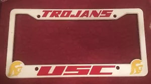 USC Trojans White Plastic Vintage License Plate Frame - NEW - Picture 1 of 2
