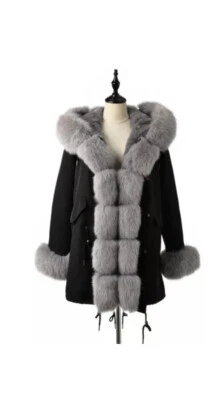 UK Beautiful Real Fox Fur Parka Jacket Waterproof Coat W/ Real Rabbit Fur Lining - Image 1 of 4