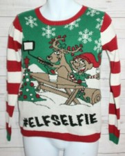 Ugly Christmas Sweater Company Elf Selfie Holiday Party Red Green Reindeer Small
