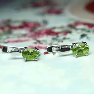 925 Sterling Silver Natural Peridot Earrings Studs Peridot Earrings - Picture 1 of 3