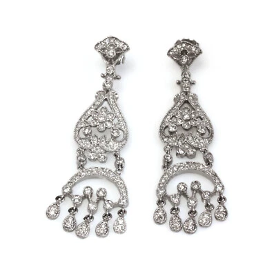 1.7ctw Natural Diamond Solid 14k White Gold Long Dangle Chandelier Earrings 58MM - Image 1 of 4